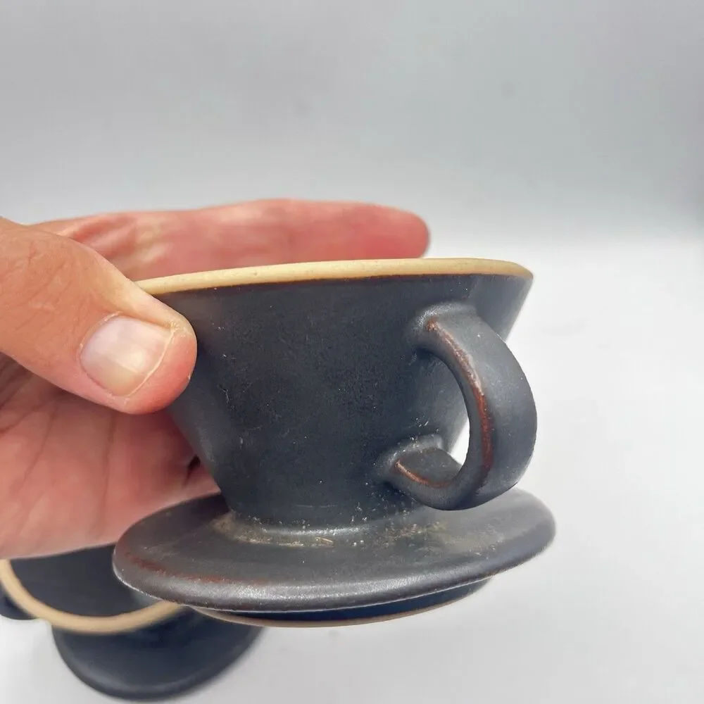 Stoneware Pour Over Drip Coffee Holder, Handmade, Thick Pottery - Set 2